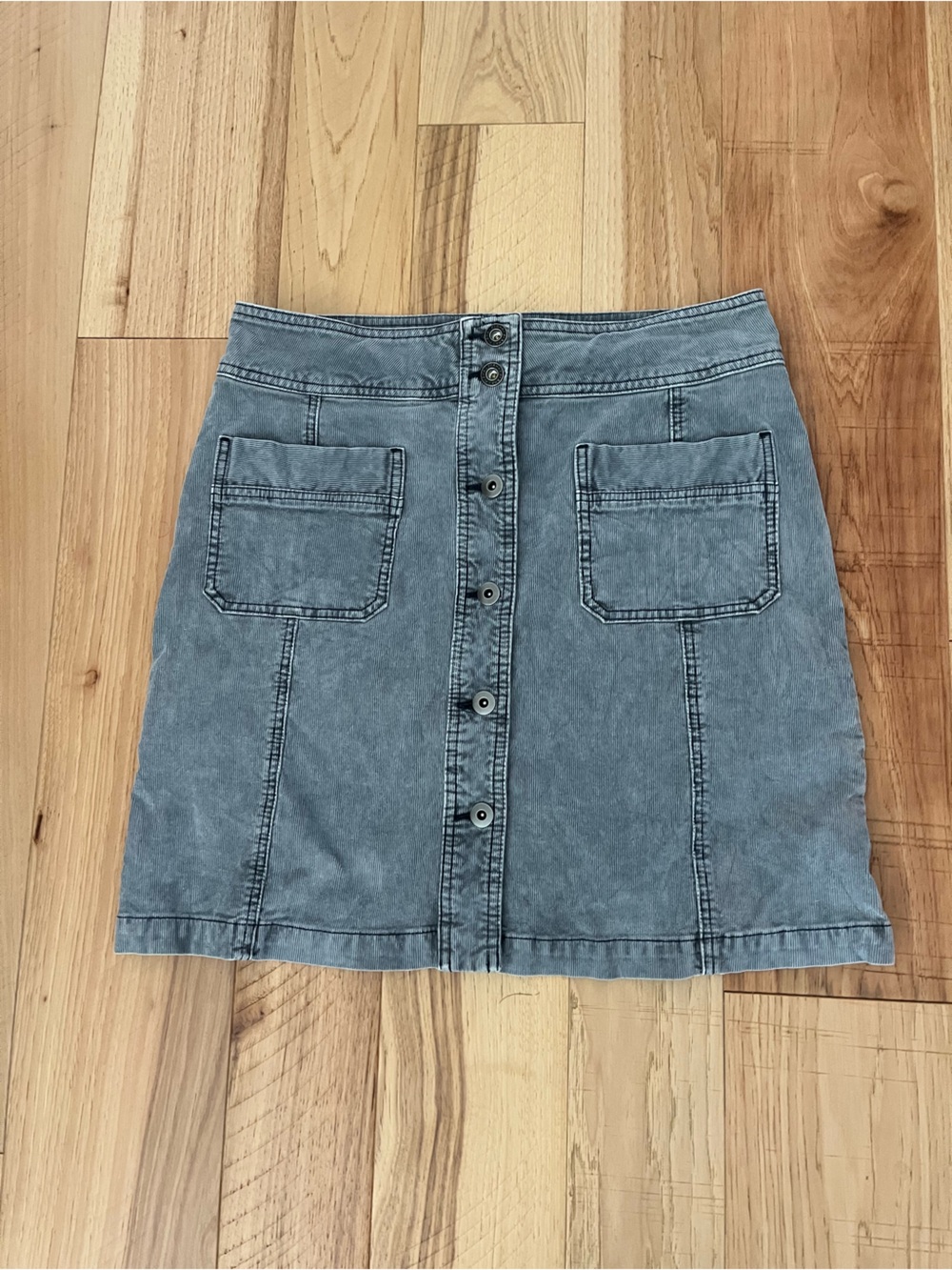 Button-Front Denim Skirt in Washed Gray